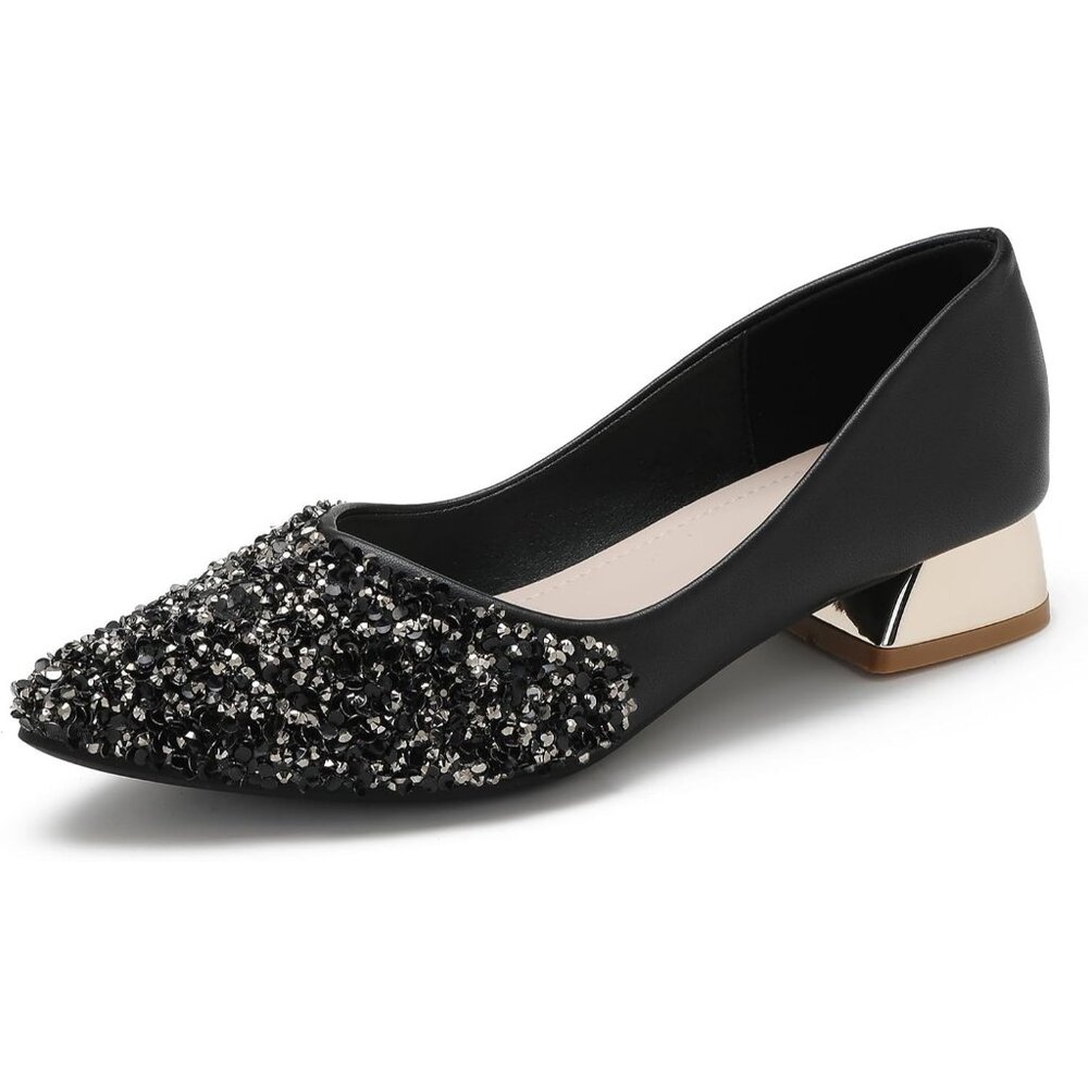 🆕Women's Black Pumps Closed Toe Chunky Heels for Comfortable Work Pumps Shoes